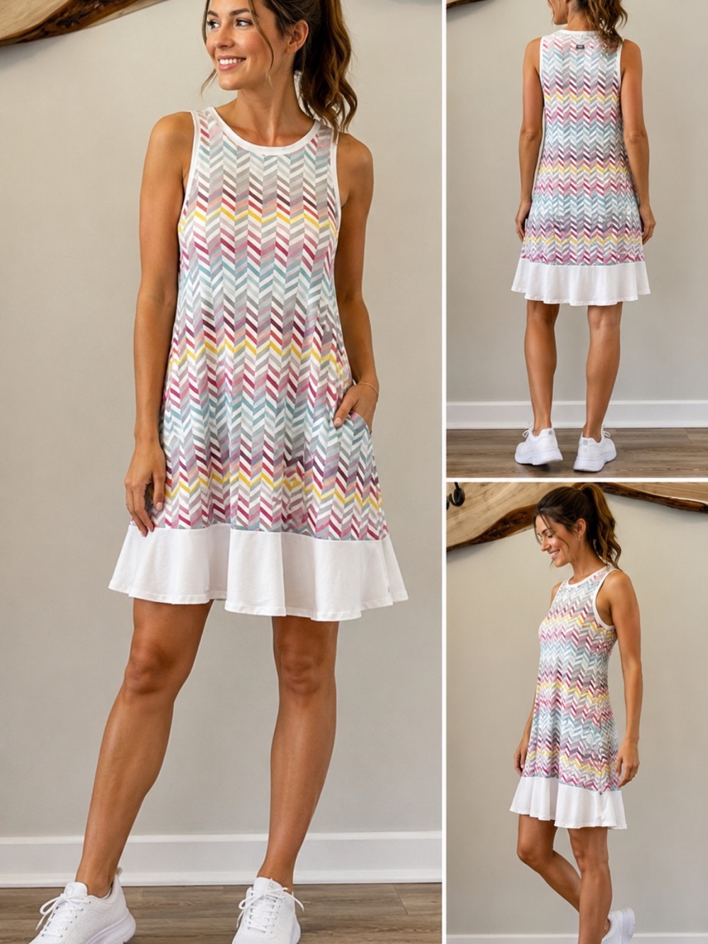Lija sleeveless multicoloured Chevron Pattern Athletic Dress